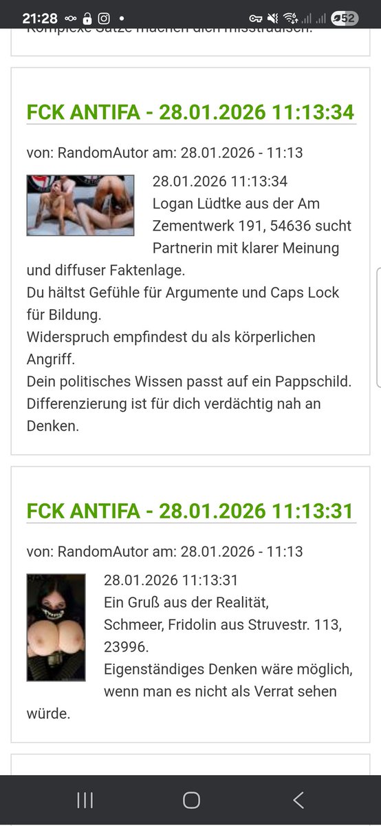 Piepmatz__'s tweet photo. In den Vergangenen Tagen wurde die Open Posting Kategorie von #Indymedia mit Massenhaft Spam überflutet. In diesem Spam enthalten sind neben Pornographie, Adressen und Namen vermeintlicher Antifas. 

Bei diesen Daten handelt es sich aber nicht um reale Adressen und Namen⬇️ https://t.co/4Wj1wuh1S9