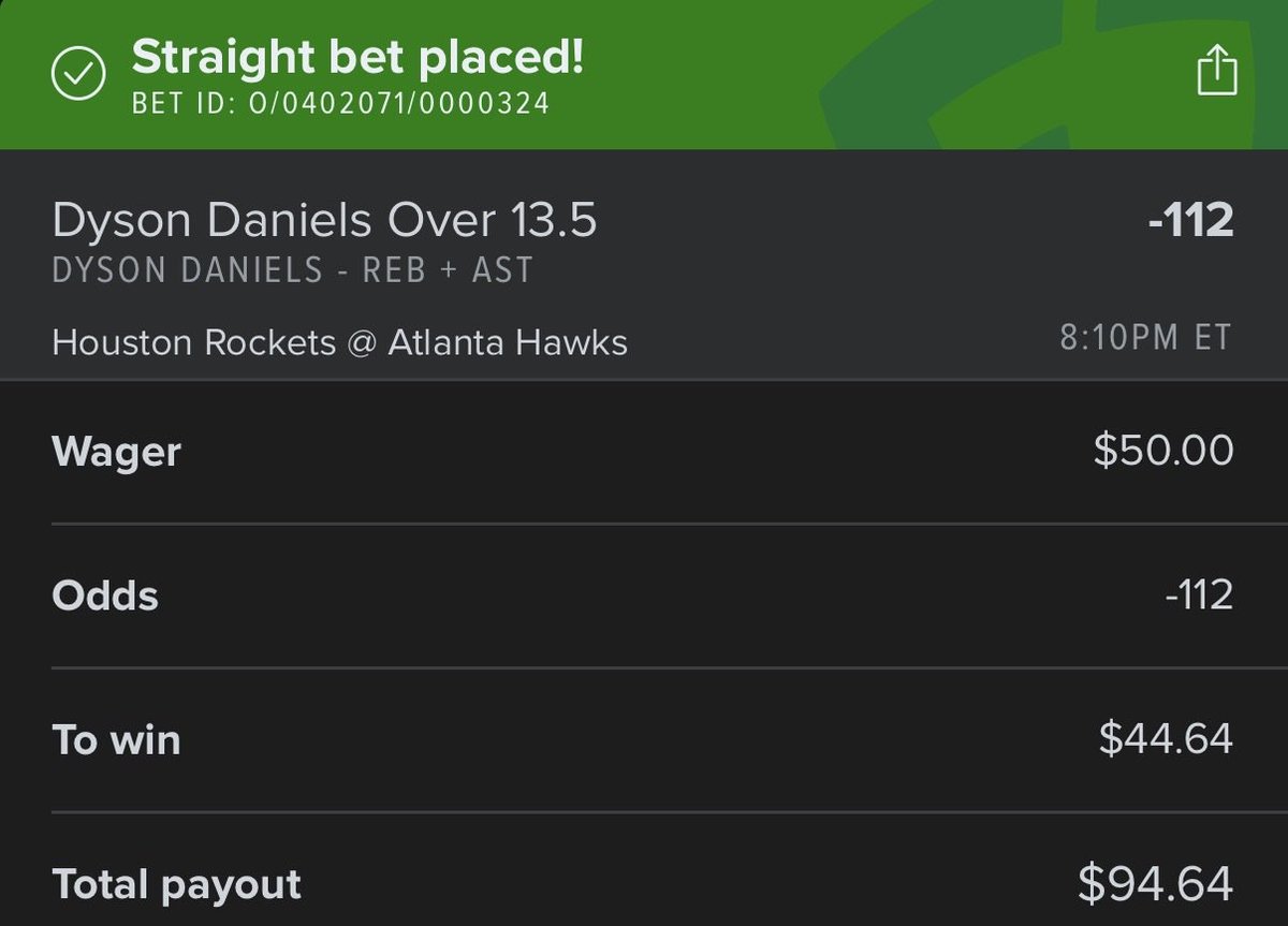 SwiftDailyPicks's tweet photo. Ladder 🏀NBA 100X Challenge Day 1🪜$50➡️ $50,000 

- Dyson Daniels Over 13.5 Rebounds + Assists 

$50 ➡️ $100  
$100 ➡️ $200  
$200 ➡️ $400  
$400 ➡️ $800  
$800 ➡️ $1,600  
$1,600 ➡️ $3,200  
$3,200 ➡️ $6,400  
$6,400 ➡️ $12,800  
$12,800 ➡️ $25,600  
$25,600 ➡️ $50,000 💰 https://t.co/jh6t2AkLX7