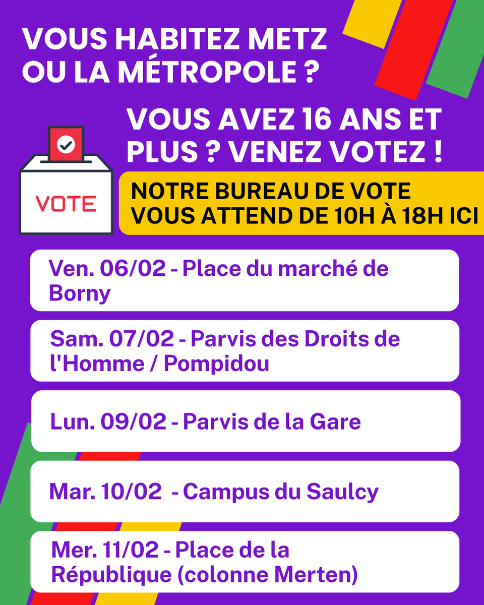 C'est parti pour notre grande votation citoyenne sur la gratuité des transports !

Vous habitez Metz ou la métropole ? Vous avez plus de 16 ans ? Votre voix compte !

🔴 5 DATES EN FÉVRIER POUR VOTER DE 10h À 18H

#metz #lfi #election #politique #ecologie