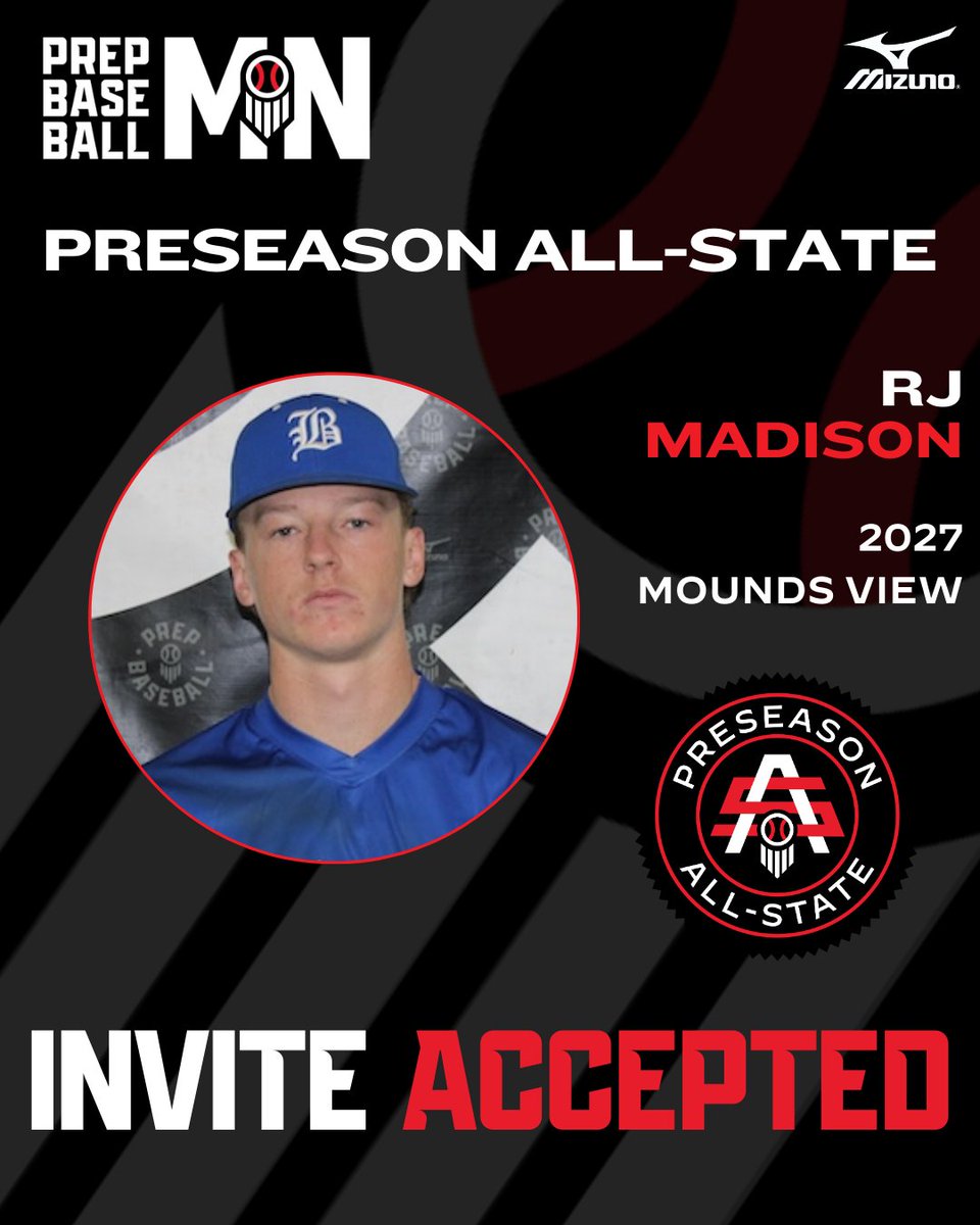 PrepBaseballMN's tweet image. #𝗠𝗡𝗣𝗔𝗦𝟮𝟲: 𝗜𝗻𝘃𝗶𝘁𝗲 𝗔𝗰𝗰𝗲𝗽𝘁𝗲𝗱 ✅

𝗣𝗿𝗼𝘀𝗽𝗲𝗰𝘁: RJ Madison
𝗖𝗹𝗮𝘀𝘀: 2027
𝗛𝗦: Mounds View
𝗣𝗢𝗦: OF

👤: loom.ly/r1HGnlg | @RJMadison2

𝚁𝚎𝚚𝚞𝚎𝚜𝚝 𝚈𝚘𝚞𝚛 𝙸𝚗𝚟𝚒𝚝𝚎 ⤵️
loom.ly/Tc1SfhU
