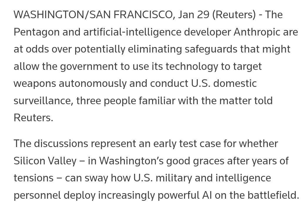 The Pentagon and Anthropic disagree over having Claude potentially operate autonomous weapons systems and conduct domestic surveillance.