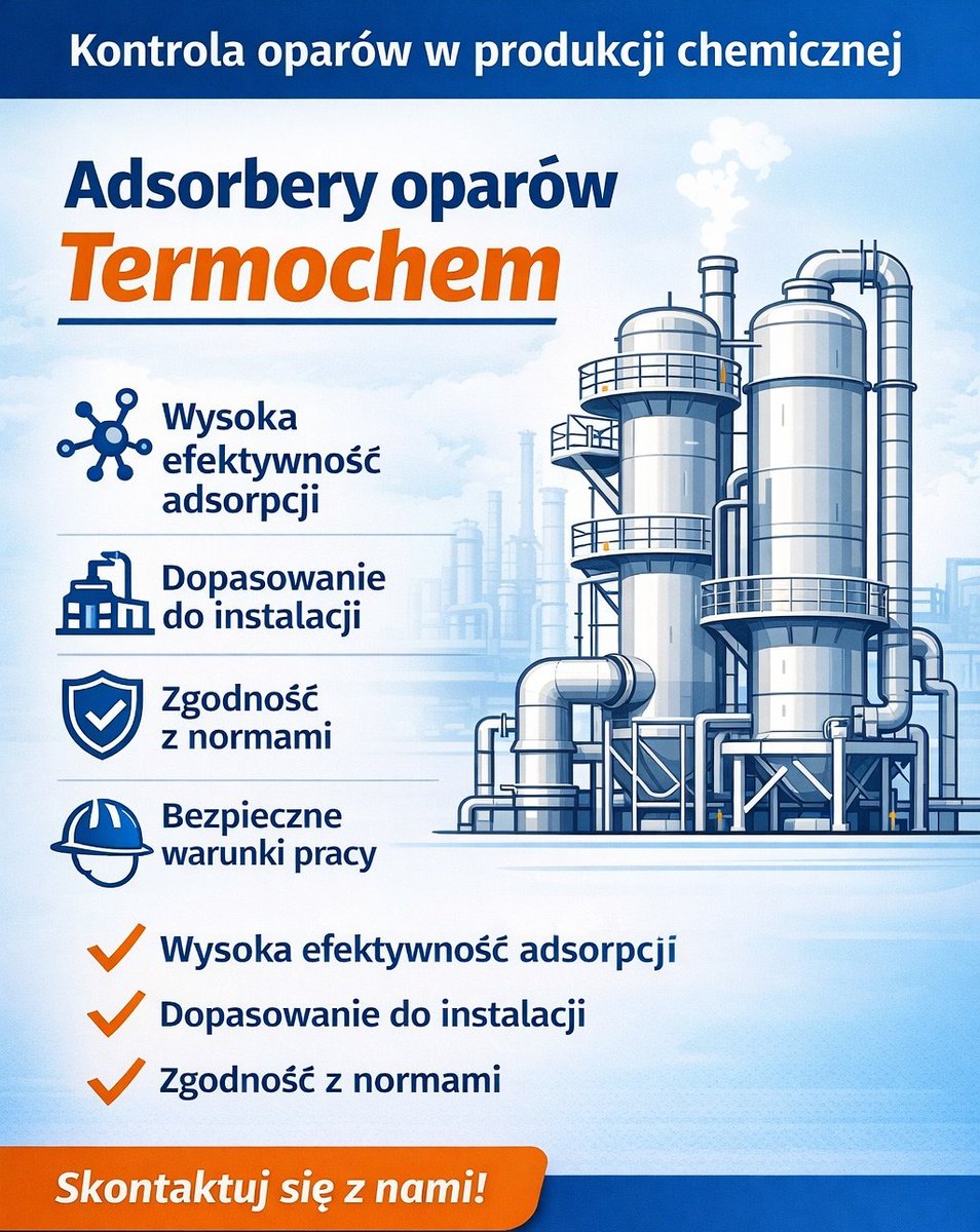 Termochem's tweet image. Kontrola oparów w produkcji
#Adsorbery oparów #Termochem
Skuteczna redukcja LZO i oparów technologicznych, Wysoka #efektywność adsorpcji, #Rozwiązania #projektowane pod instalację, Zgodność z wymaganiami środowiskowymi, Bezpieczniejsze warunki pracy, Sprawdzona technologia!