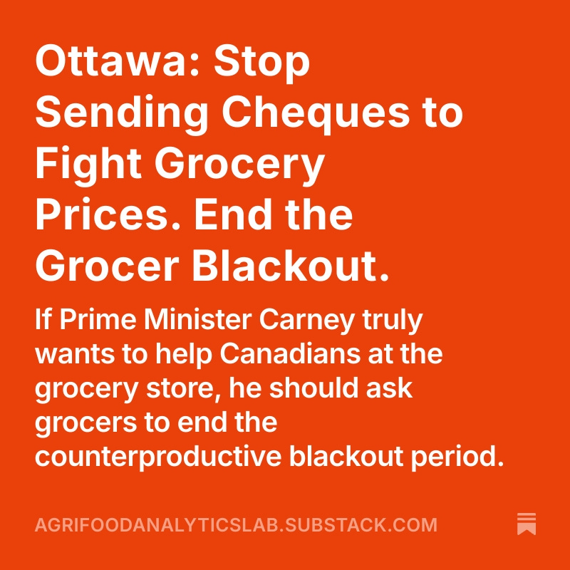 FoodProfessor's tweet photo. Since February 1 marks the end the so-called grocer blackout period, Metro’s CEO, Éric Laflèche, warned Canadians this week that food prices—particularly dry and pantry goods—would rise by more than 3% in many cases. On this point, he is right. 

Consumers should fully expect similar price increases from other major grocers, since the blackout period applies across most of the industry.

More on this below.