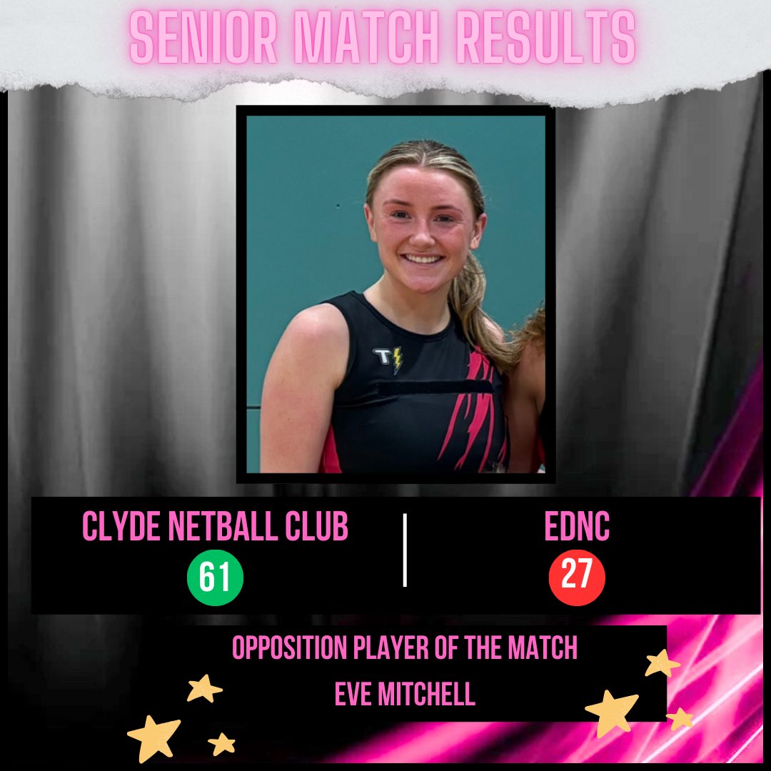 Seniors were out in action last night against @eastdunbartonshirenetballclub. After a very close first quarter Clyde then managed to reset, play their own game and take a strong win 💪🏼 

Well done to @eve_mitchell1 who was the Oppositions POM 👏🏻