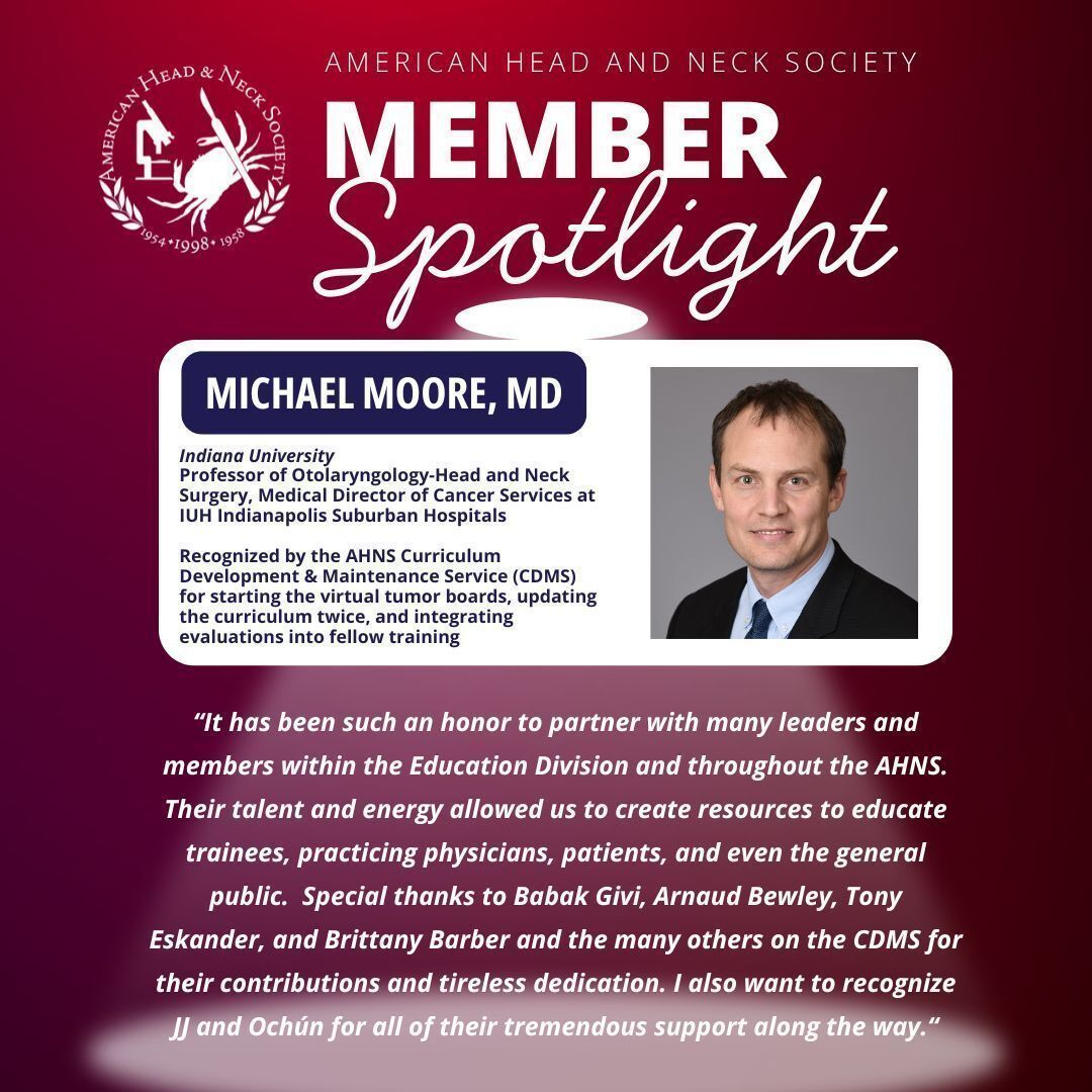 AHNSinfo's tweet photo. AHNS Member Spotlight 
January 2026: Mike Moore, MD
Indiana University 
#AHNS https://t.co/Su0QyLrW3t