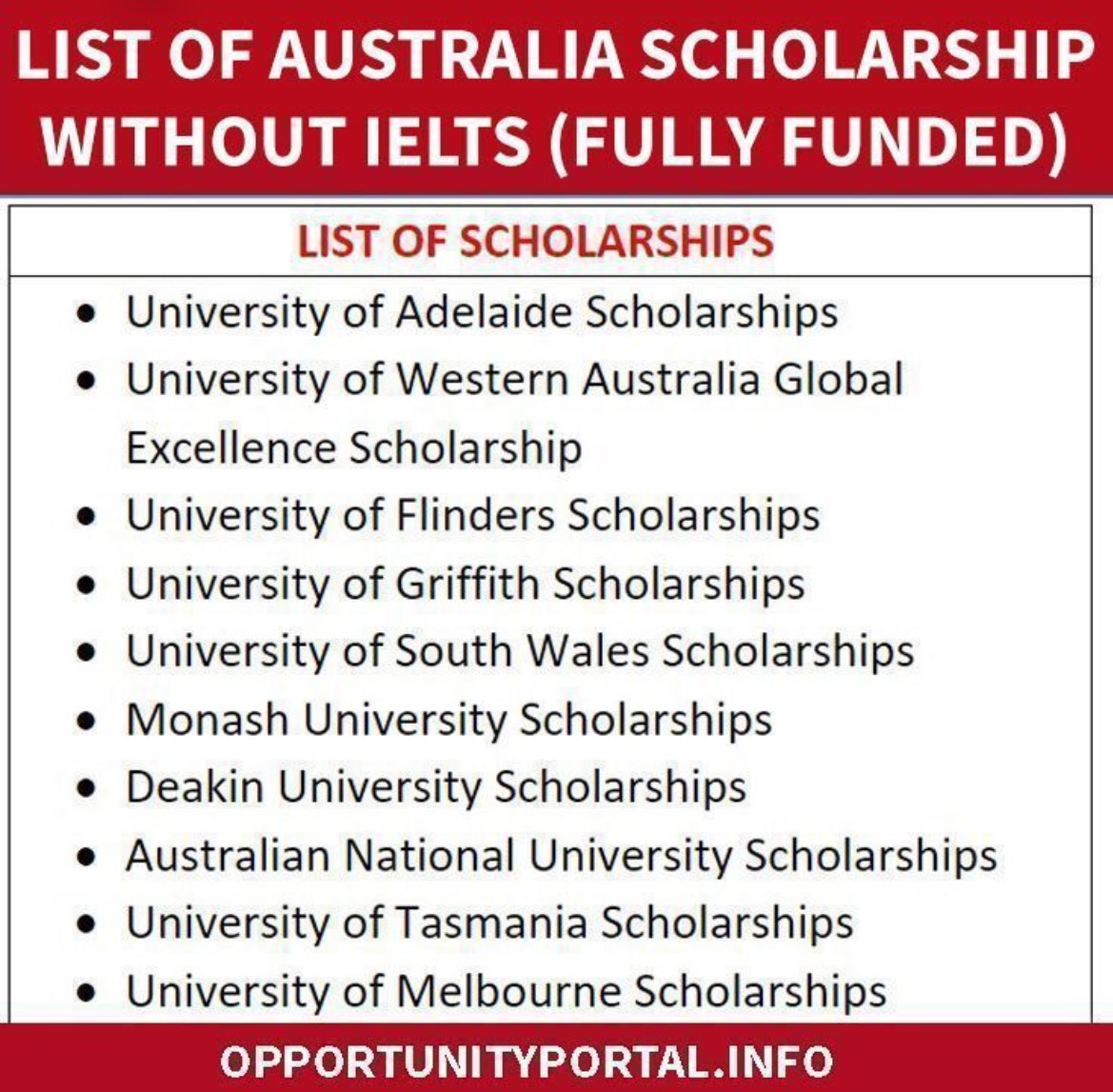 List of Australia Scholarship
(Fully Funded).
#Australia 🇦🇺