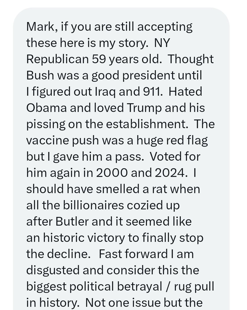 honestpollster's tweet photo. Another Trump supporter sitting out the midterms.
I think the burgeoning realization is that outsourcing a revolution to one guy is convenient, but maybe not effective. https://t.co/aN5olIEg6u