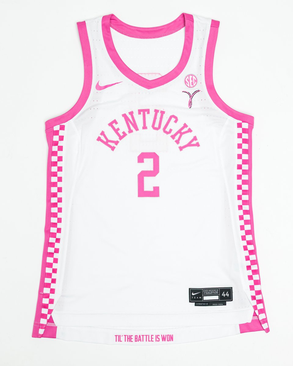 Bid on a @KentuckyWBB pink jersey signed by Head Coach Kenny