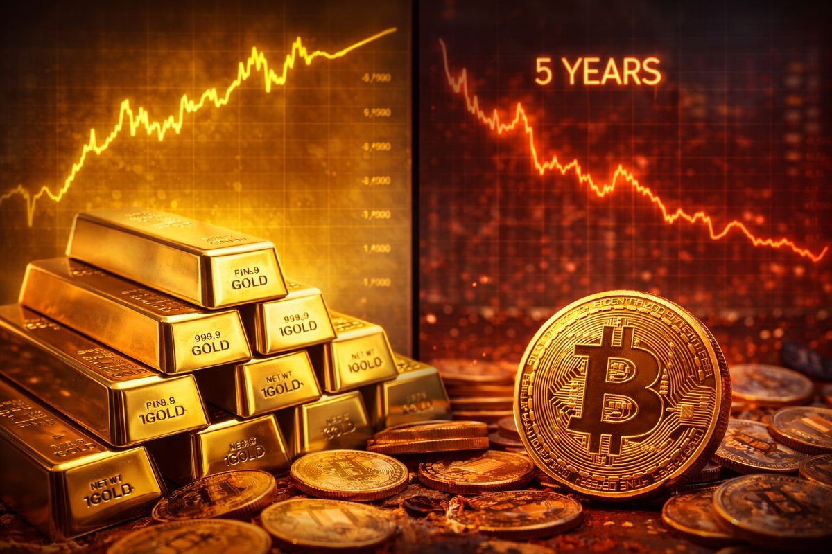GOLD OUTPERFORMS BITCOIN OVER THE FIVE-YEAR TIMEFRAME Gold has now  surpassed Bitcoin in performance over the past five years, marking a  notable shift in long-term relative returns between the two assets. The