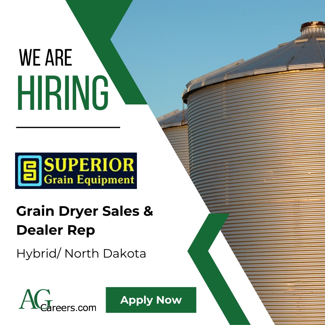 .<a href="/SuperiorBins/">Superior Grain Equipment</a> is #Hiring for Grain Dryer Sales &amp; Dealer Rep.

The Rep will advise and assist dealers by providing detailed information of our grain dryer products.

Complete an application on #AgCareers: ow.ly/GZ7W50Y5oyt