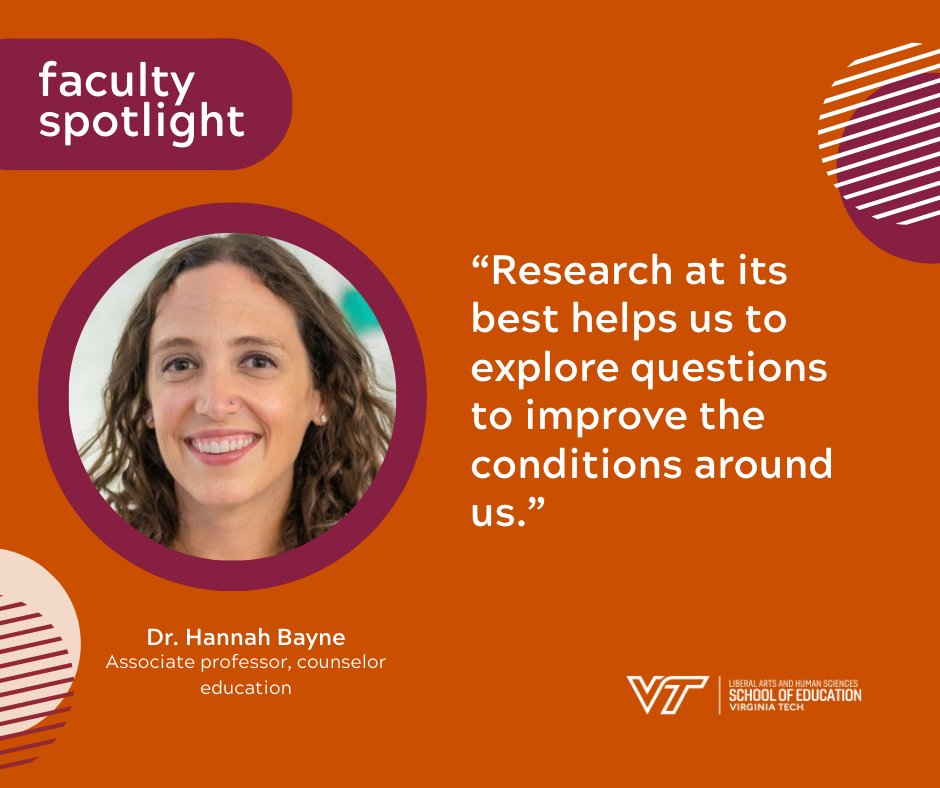VaTechSOE's tweet image. ✨ Faculty Spotlight: Dr. Hannah Bayne of @VT_SOE
Her research explores:
🧠 Empathy through a cultural lens
🤝 Integrating spirituality into behavioral health care
Recently honored with the @ACACounselors 
Humanitarian &amp;amp; Caring Person Award 👏
#VTFaculty #CounselingResearch