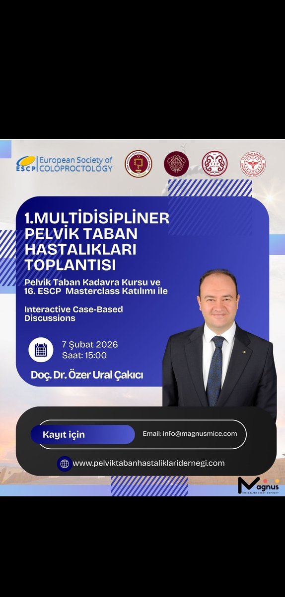 pthder's tweet photo. 🔵 1. Multidisipliner Pelvik Taban Hastalıkları Toplantısı
🔍 Interactive Case-Based Discussions
🗓 7 Şubat | 14:30–16:30
📍 ESCP 16th Pelvic Floor Masterclass –Ankara
👥 Multidisipliner ekip: Kolorektal cerrahi, ürojinekoloji, pelvik rehabilitasyon #MultidisiplinerYaklaşım #ESCP https://t.co/D7t9y07xGL