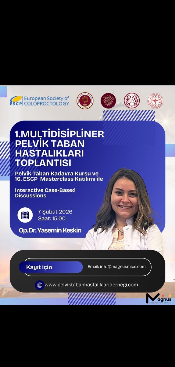 pthder's tweet photo. 🔵 1. Multidisipliner Pelvik Taban Hastalıkları Toplantısı
🔍 Interactive Case-Based Discussions
🗓 7 Şubat 2026 | 14:30–16:30
📍 ESCP 16th Pelvic Floor Masterclass –Ankara
👥 Multidisipliner ekip: Kolorektal cerrahi, ürojinekoloji, pelvik rehabilitasyo
 #MultidisiplinerYaklaşım https://t.co/jexiLE1Abq