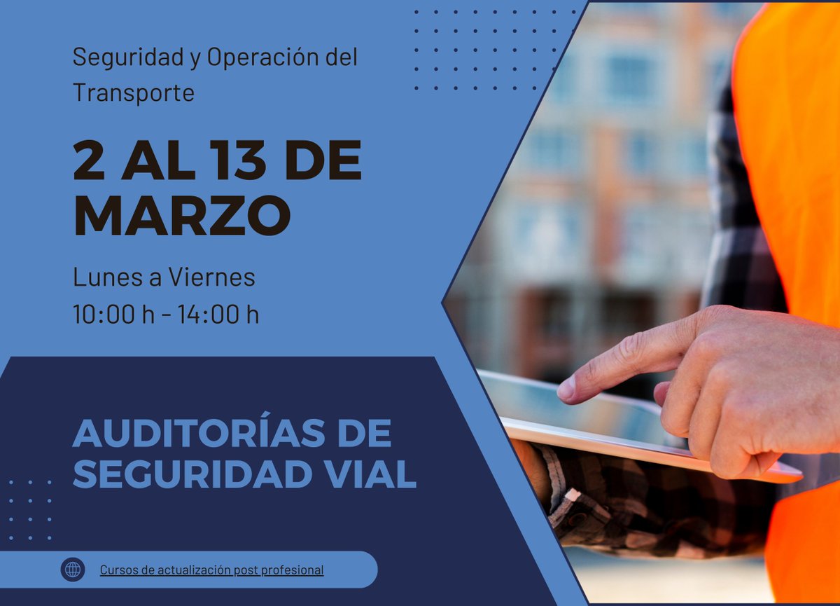 IMT_mx's tweet image. #CursosIMT | 🚦 Curso sobre Auditorías de Seguridad Vial 🚦

🗓️ Inscripciones: del 4 al 23 de febrero
📅 Fecha: 2 al 13 de marzo
🔗 gob.mx/.../curso-sobr…...

👉 ¡No te lo pierdas!