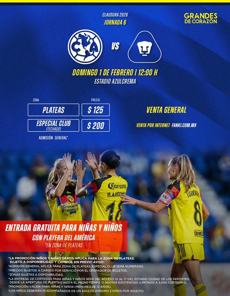 ¡Tienes que venir al Clásico Capitalino! 🫵🤩

J6 ⚔️ América vs. Pumas
🛜 Venta en línea: bit.ly/45wVJMc
💳 Abono CL26: bit.ly/49EZb8F

Pintemos el Estadio Azulcrema de amarillo. 🏟️💛