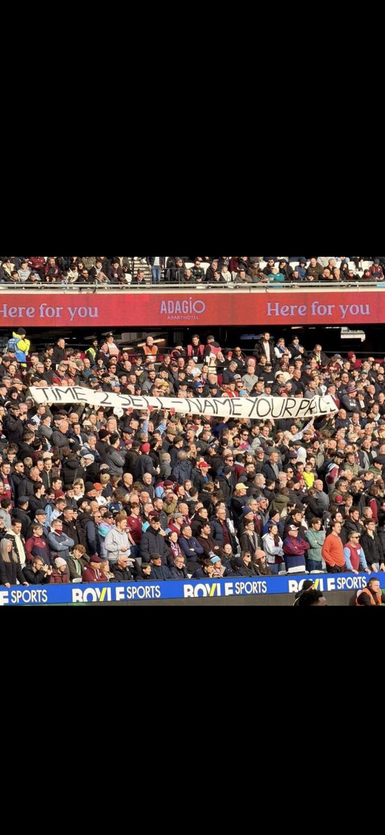 WestHam fans getting a 3 match ban from the club for holding up this banner ..

Fans from other clubs RT the hell out of this..

The bastards that run our club ..
