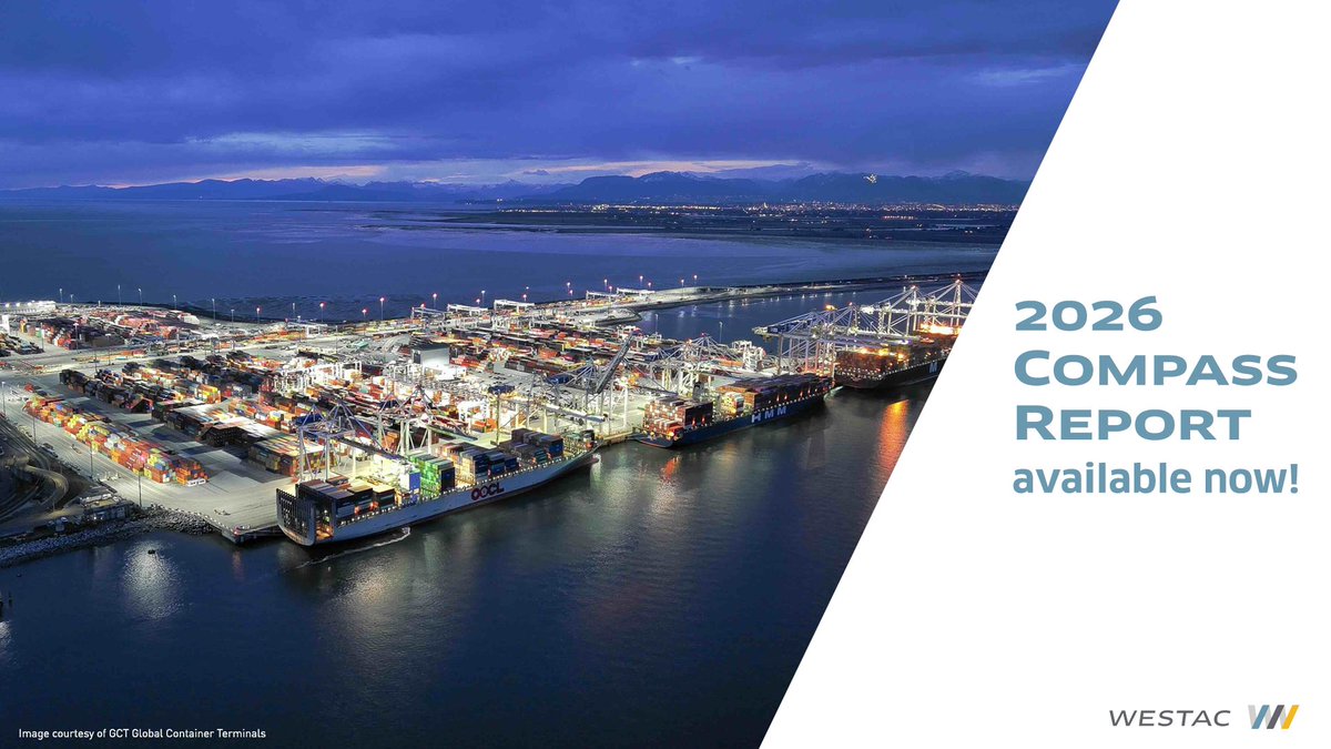 WESTAC's tweet photo. WESTAC’s 9th Annual Compass Report is out now! Click below to examine the insights influencing the future of Western Canada’s supply chains. https://t.co/tfnjrvyB1X https://t.co/dXUWV2Fi7d