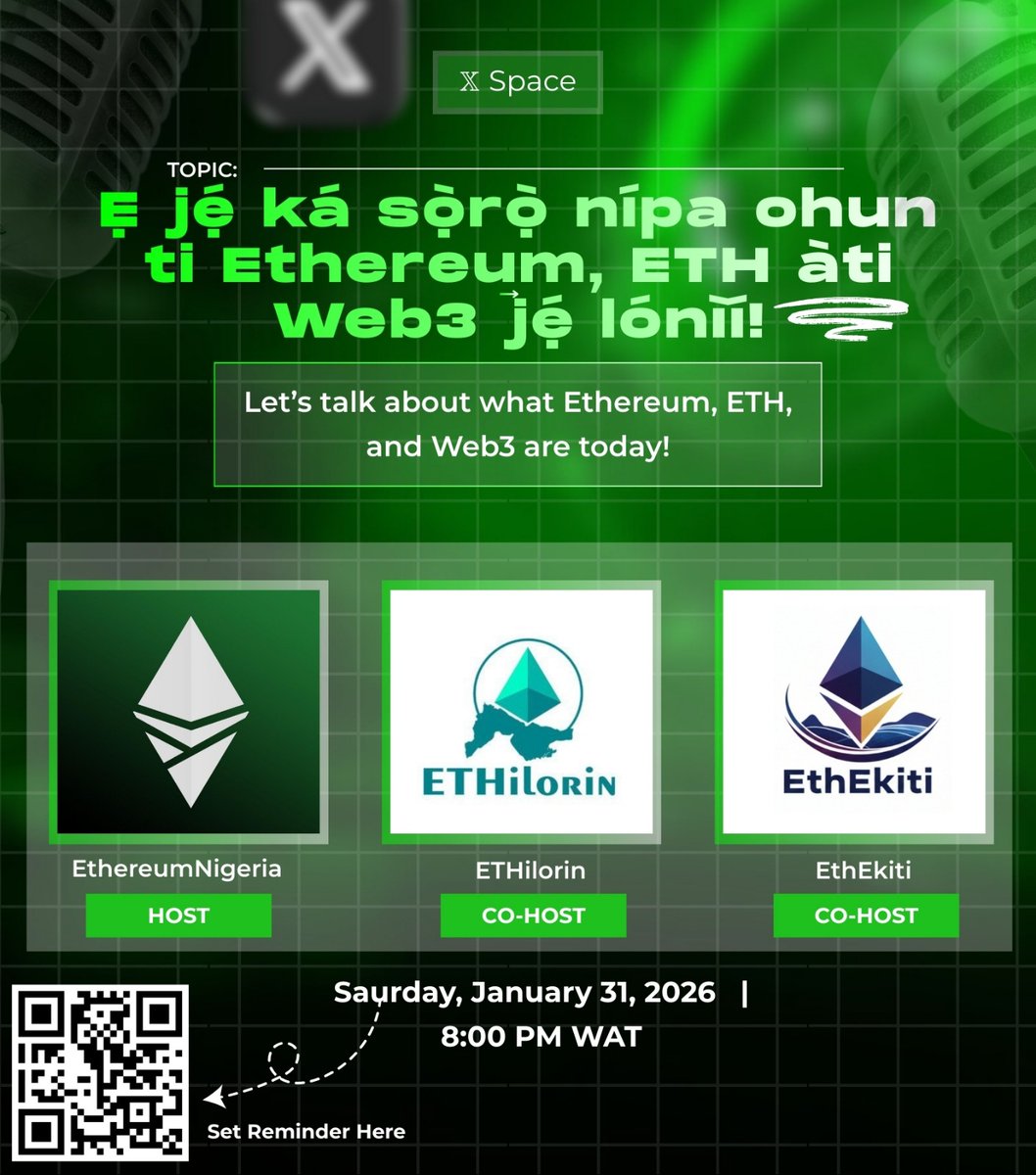 EthereumEkiti's tweet photo. First outing of the year and it's going to be an amazing experience. Join us as we co-host @EthereumNigeria on the topic "Let's talk about what Ethereum, ETH &amp; Web 3 are today" as we aim to drive home points through our multilingual approach. You don't want to miss it! https://t.co/VUFKdkoNug