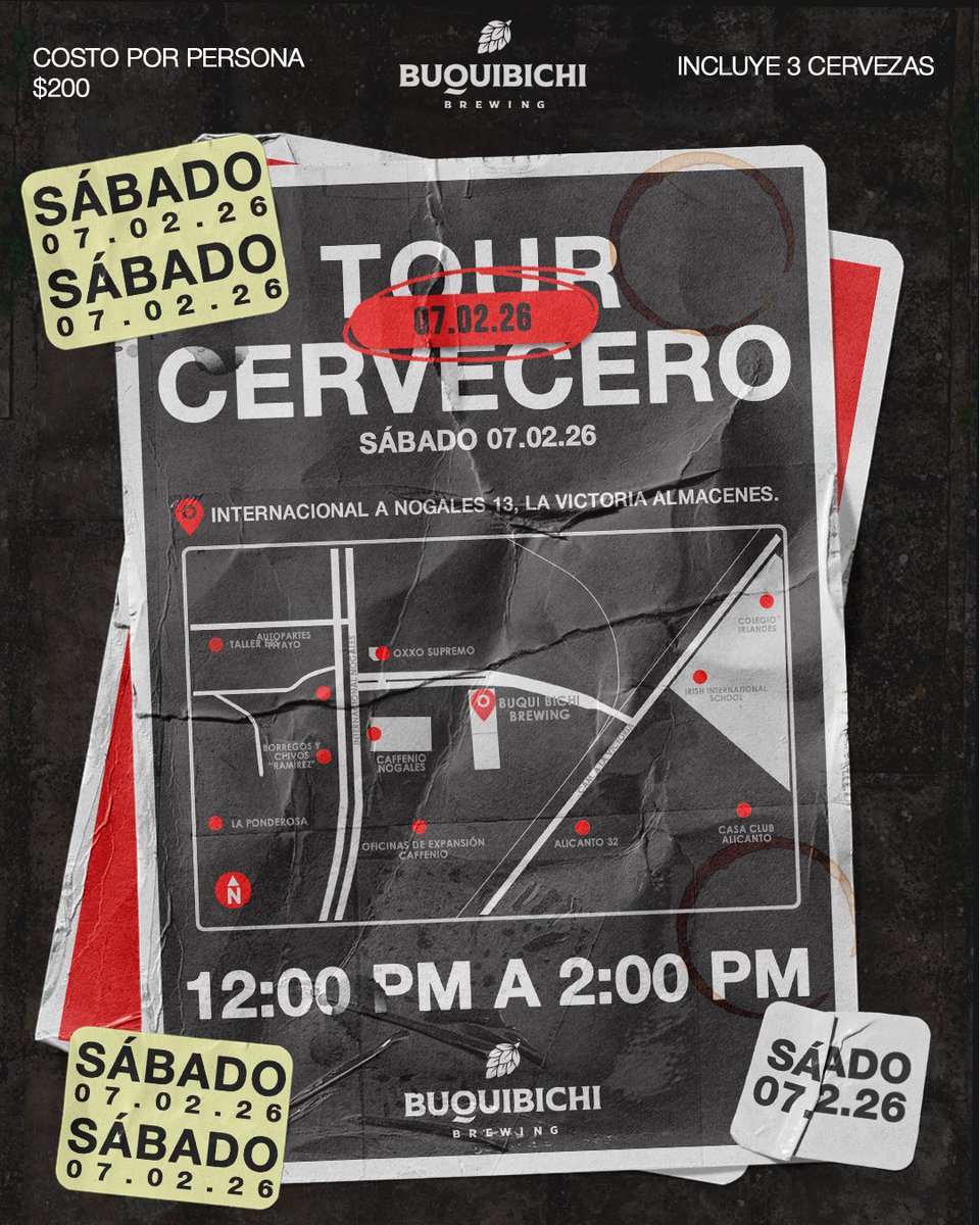 BuquiBichi's tweet photo. Cheve, proceso y buen cotorreo.
Todo lo bueno empieza aquí 🍻.

🗓️ Sábado 7 de febrero.
📍 Planta de producción Buqui Bichi.
⏰ 12pm-2pm
🎟️ $200 (incluye tres)🍺.
🔥 Si compras boleto para #CHEVESON, el tour va incluido.
📝 Registro en Tap Rooms. https://t.co/sW3ZEn5X5V