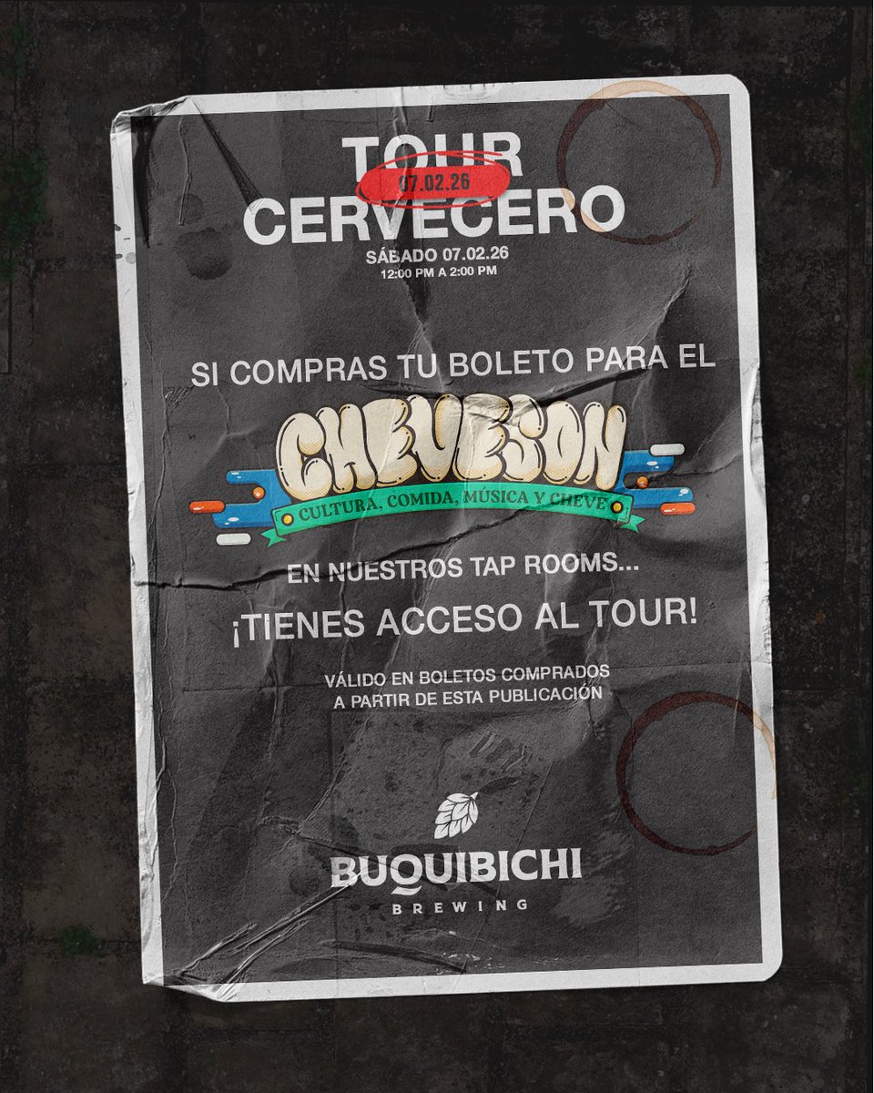 BuquiBichi's tweet photo. ¿Te quedaste con ganas de venir al tour pasado 🏭?

Lánzate este 7 de febrero y disfruta de un tour, tres cheves y mucho conocimiento cervecero 🤓.

¡🚨PERO ATENCIÓN RAZA🚨!:
Si compras tu boleto para el #CHEVESON en nuestros tap rooms, el tour va incluido. Ahí nomás 🫡… https://t.co/pSfMNrFnWH
