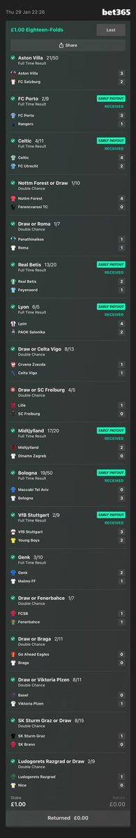 CFCBug's tweet photo. Giroud 90+3 pen has just lost me my 18 fold acca :) #bet365 #europaleague https://t.co/ksmrS4t7uX