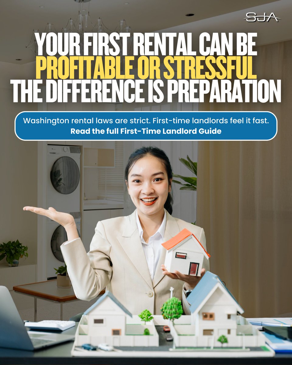 SJAPropMgmt's tweet photo. Renting out your first property isn’t just about finding a tenant. In Washington, small mistakes around leases, screening, or notices can cost you real money.

Read the full First-Time Landlord Guide: https://t.co/HnYNKNL831

Book your FREE Consultation: https://t.co/ZmtMwyCWOA https://t.co/uUCuVLt9HL