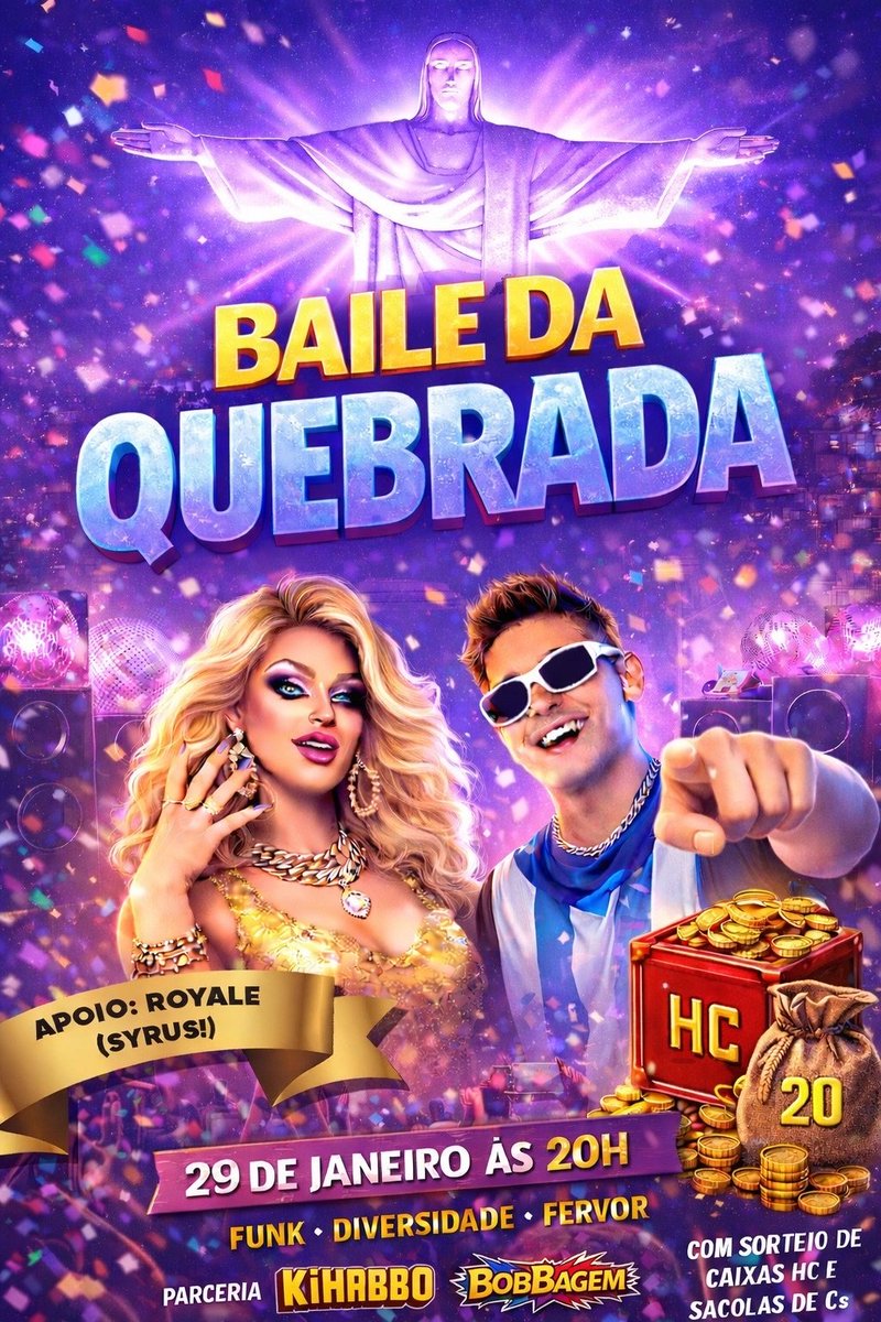 ✨🎉 BAILE DE QUEBRADA NA ROCINHA 🎉✨

Hoje, 29/01 às 20h! 😎🔥

Com apoio da Royale ⛴️, 

Rádio KiHabbo e <a href="/BobbagemHB/">Bobbagem</a> 💥
🎁 Sorteios de HC, câmbios e moedas

📍 Evento Rocinha

Vem viver esse momento mágico com a gente! ❤️🎶