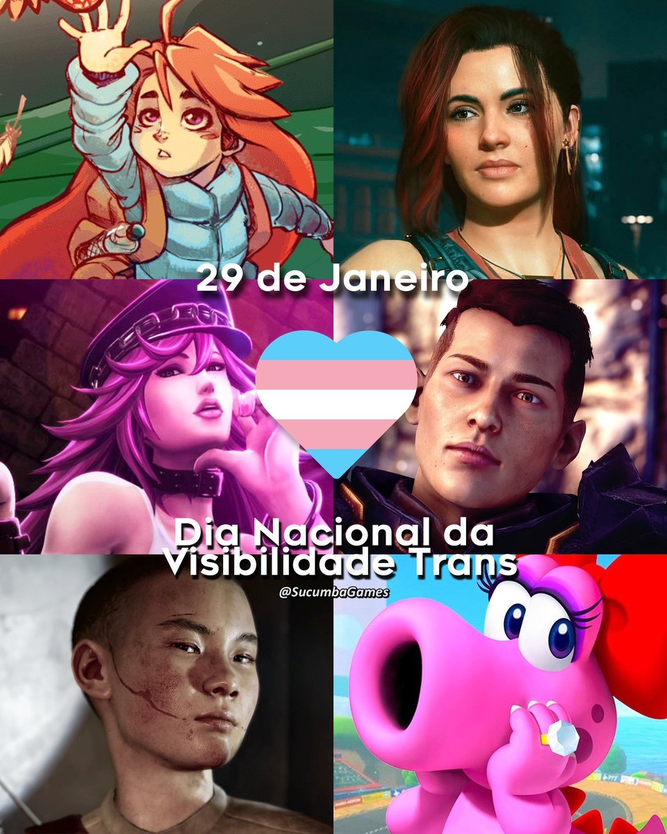 SucumbaGames's tweet image. 29 de janeiro é comemorado o Dia Nacional da Visibilidade Trans. Nos jogos, temos diversos personagens trans incríveis e não poderíamos deixar de parabenizar todos os gamers que fazem parte dessa comunidade.

Vocês merecem tudo de bom 🏳️‍⚧️