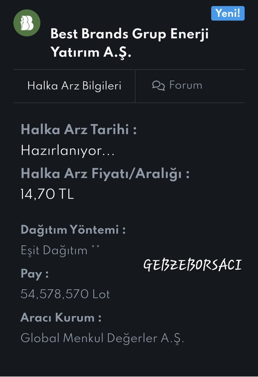 Best Brands Grup Enerji Yatırım A.Ş. 14.70 tl #gebzeborsacı