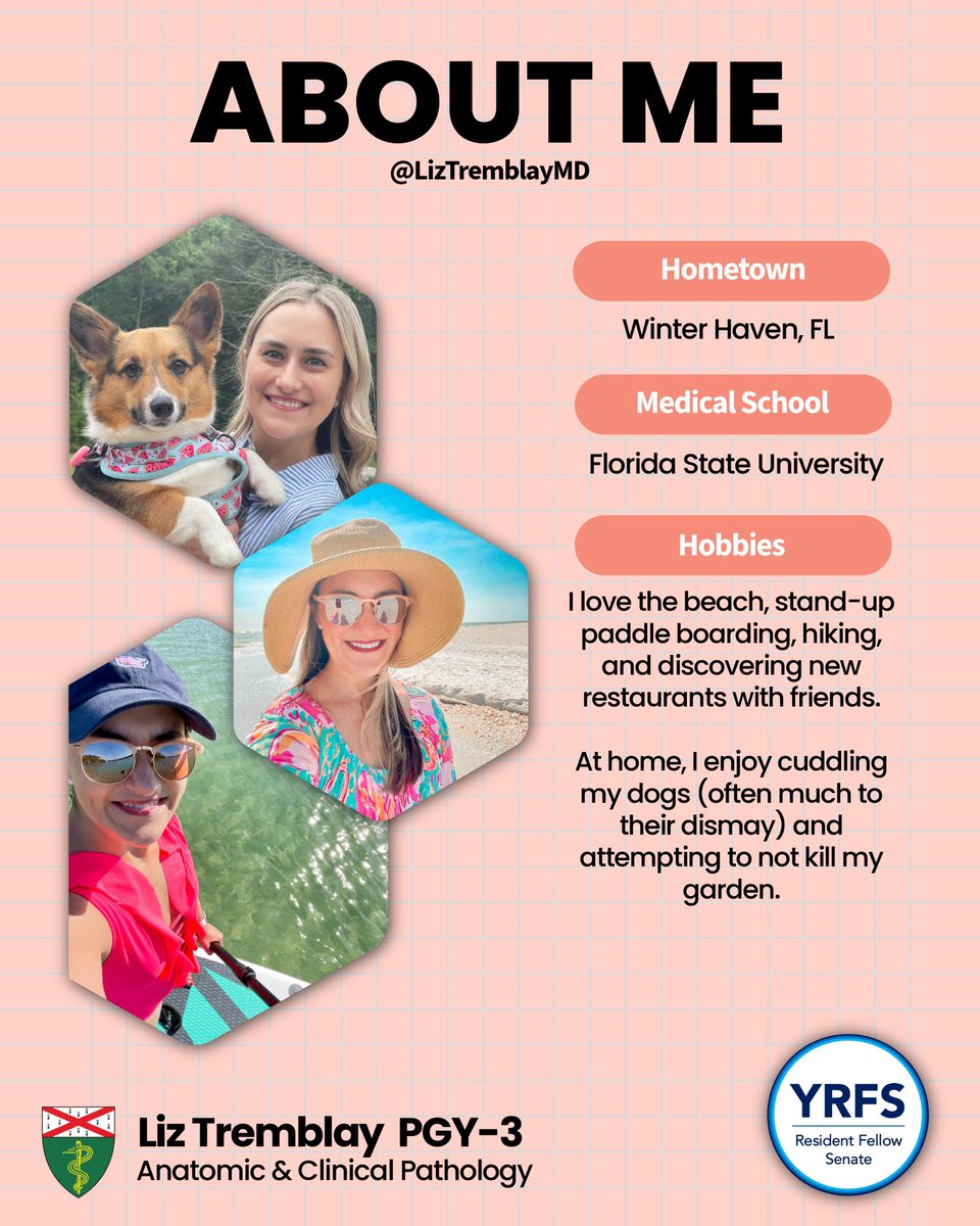 YaleRFS's tweet photo. 👋 Meet Liz Tremblay! @LizTremblayMD 
Current VP of Social Media (2025-26). Anatomic &amp; Clinical Pathology resident passionate about networking, graphic design, and comedic relief.🩷 And the person running our socials. https://t.co/qSgXhw5rVs