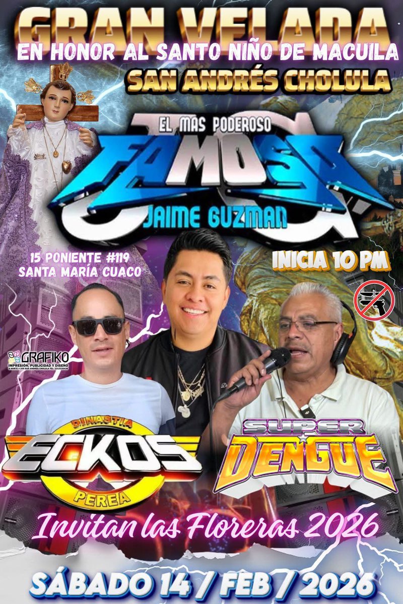 Llega el poderoso Famoso a San Andrés #Cholula. A la gran velada en honor al Santo Niño de Macuila. Es este 14 de febrero en el barrio Santa María Cuaco. 
Aquí más detalles