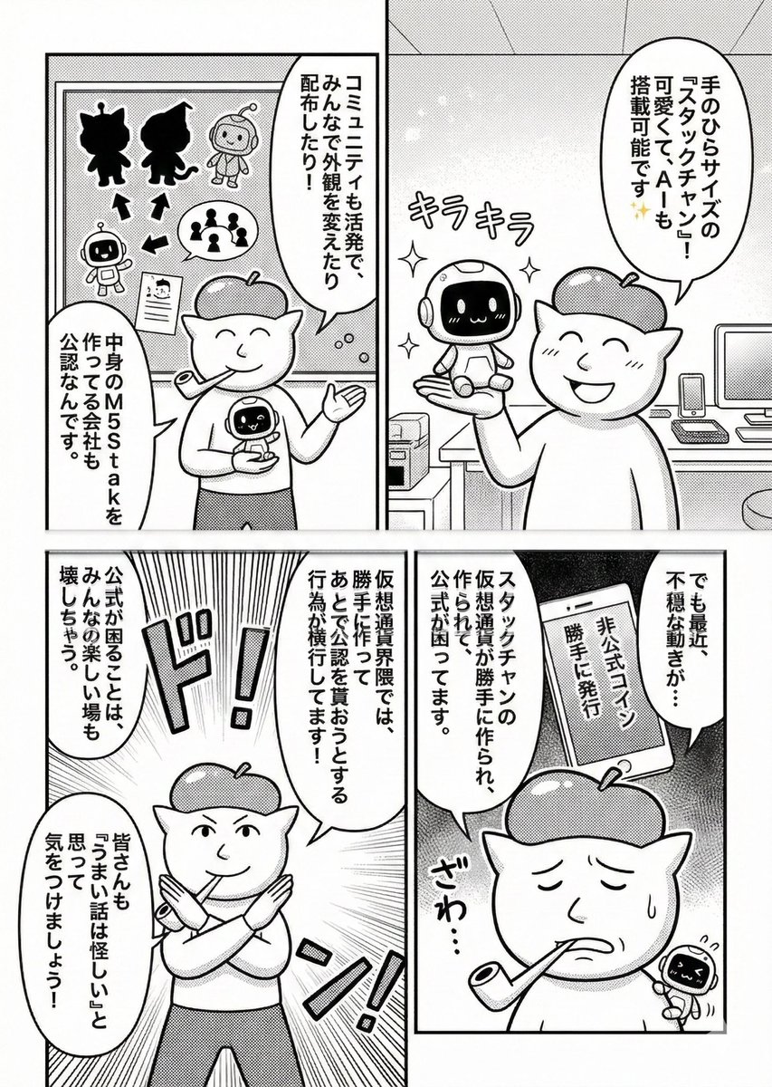 仮想通貨の悪い面の話、気をつけます。Moltbotの放送のマンガ化で便利な面ばかり見える描写になっていたとのこと気をつけます🙏 #からあげ帝国放送局  #からあげ先生 https://t.co/AI1Wguh7bL