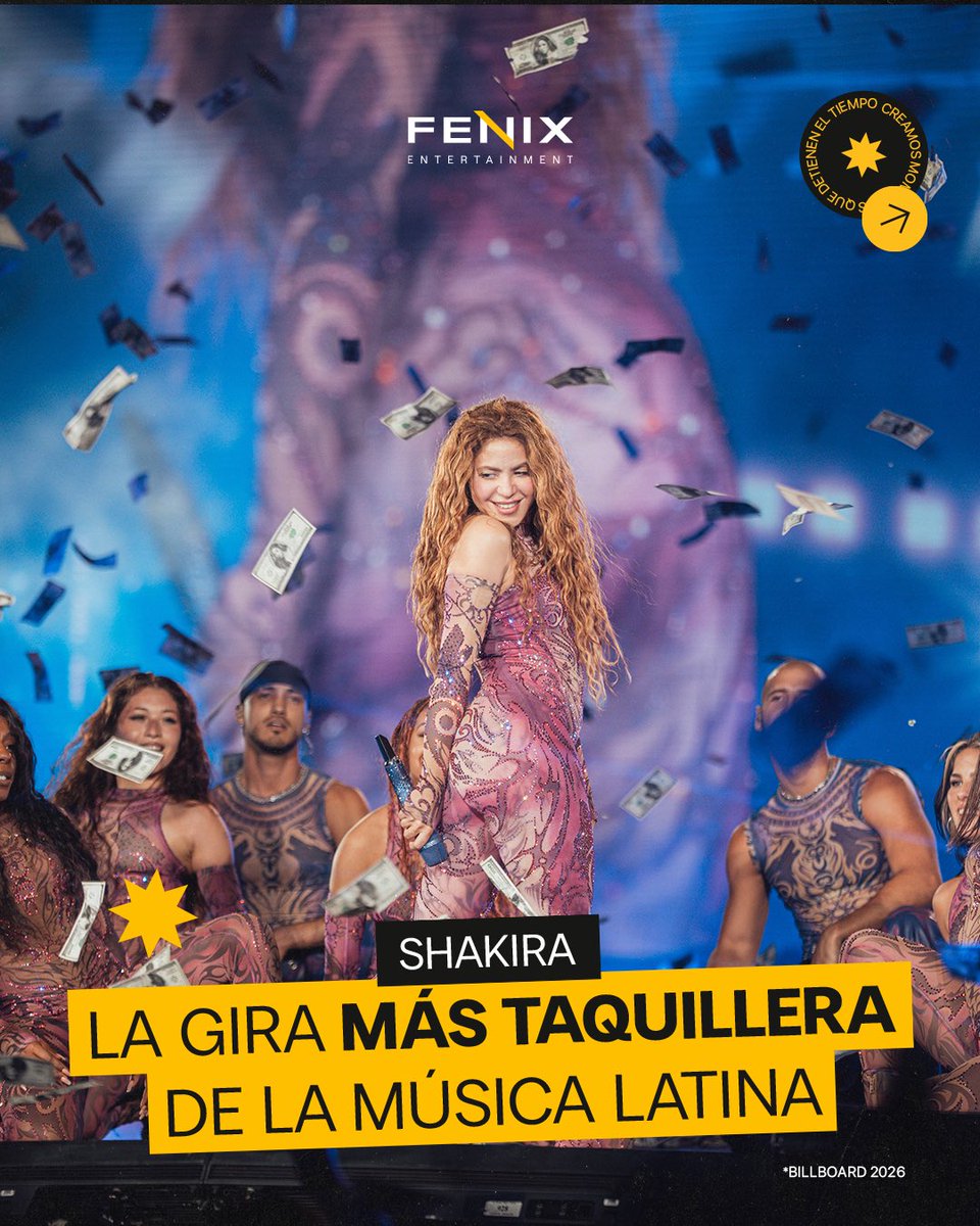 HACIENDO HISTORIA. OTRA VEZ. 🌎🚀

Shakira vuelve a romper todos los récords.

Las Mujeres Ya No Lloran World Tour se consagra como la gira con mayor recaudación en la historia de la música latina.

👥 +3,3 millones de personas
🏟️ 82 estadios completamente llenos alrededor del