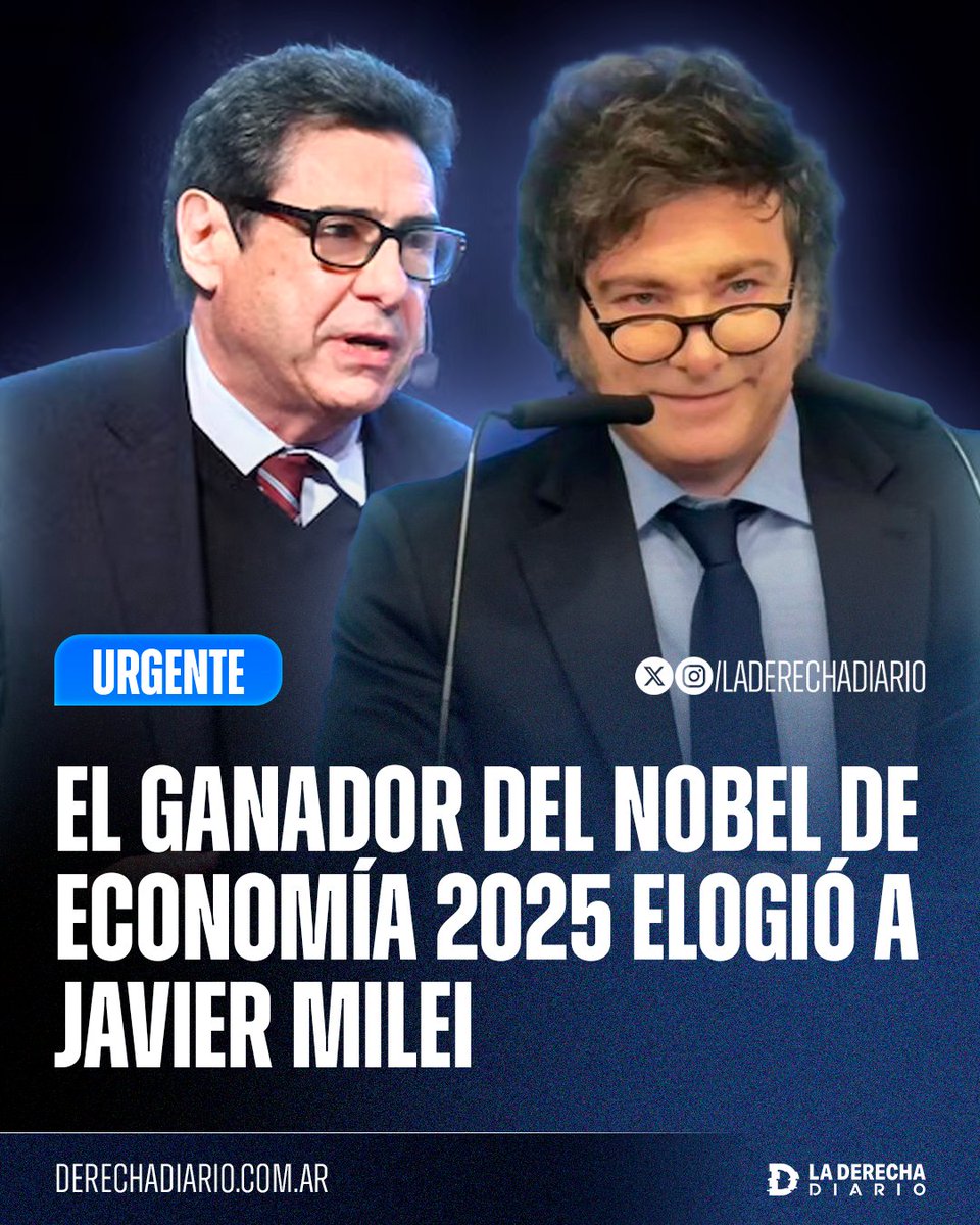 laderechadiario's tweet image. 🚨🇦🇷🇫🇷 | El ganador del Nobel de Economía 2025, el economista francés especialista en crecimiento Philippe Aghion, elogió al presidente Javier Milei por su exitosa gestión en Argentina.

“Para la Argentina, era necesario avanzar en la innovación institucional, porque había una…