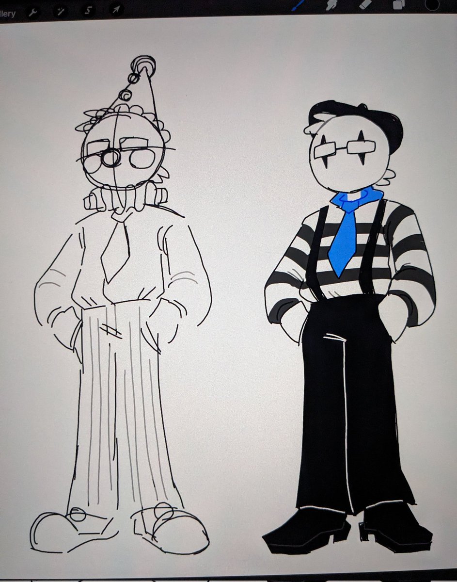 Ima get back to actually drawing and posting on a schedule again 🙏

Heres me tryna design my younger sibling a clownsona for a project im workin on