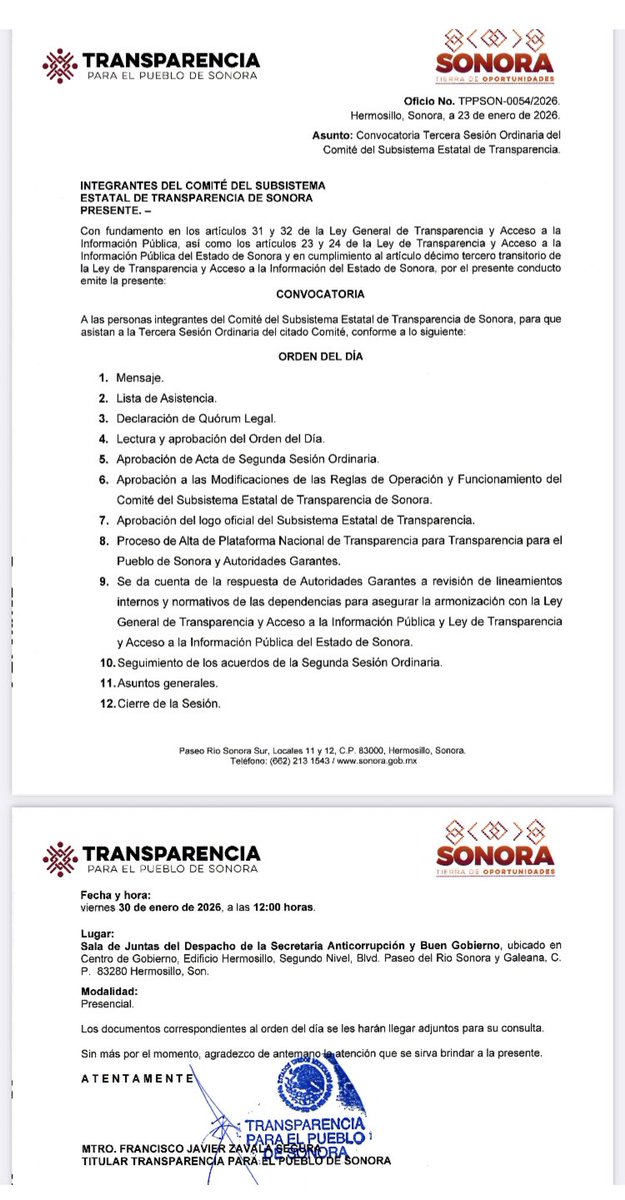 Mañana se llevará a cabo la 3era Sesión de los integrantes del Comité del Subsistema de Transparencia de Sonora: <a href="/transparenteSon/">TransparenciaSonora</a> <a href="/CongresoSon/">Congreso Local Son</a> <a href="/SonoraIsaf/">Instituto Superior de Auditoría y Fiscalización</a> <a href="/IEESonora/">IEE Sonora</a> <a href="/STJSonora/">PoderJudicialSon</a> <a href="/fgjesonora/">Fiscalía de Sonora</a> <a href="/TEE_Sonora/">Tribunal Estatal Electoral de Sonora</a> <a href="/TJASonora/">TJA Sonora</a> <a href="/cedhsonora/">CEDH Sonora</a>

Les comparto orden del día: …ansparenciaparaelpueblo.sonora.gob.mx/comite-del-sub…