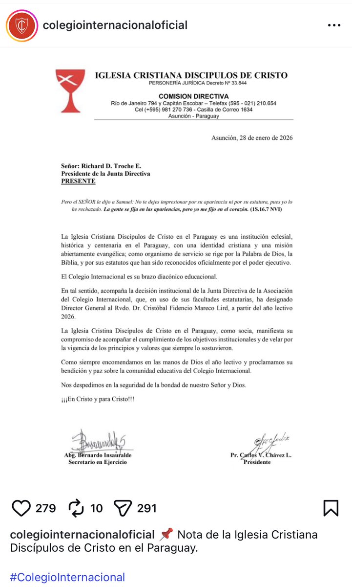 😷 PROHIBIDO OPINAR, COMENTAR, PREGUNTAR, DEBATIR, CONSULTAR ❌

Colegio Internacional desactiva comentarios en IG tras la polémica.

Miedo al diálogo? 

Padres, exalumnos y toda la comunidad del Inter siguen exigiendo explicaciones claras sobre la designación del Pastor Mareco
