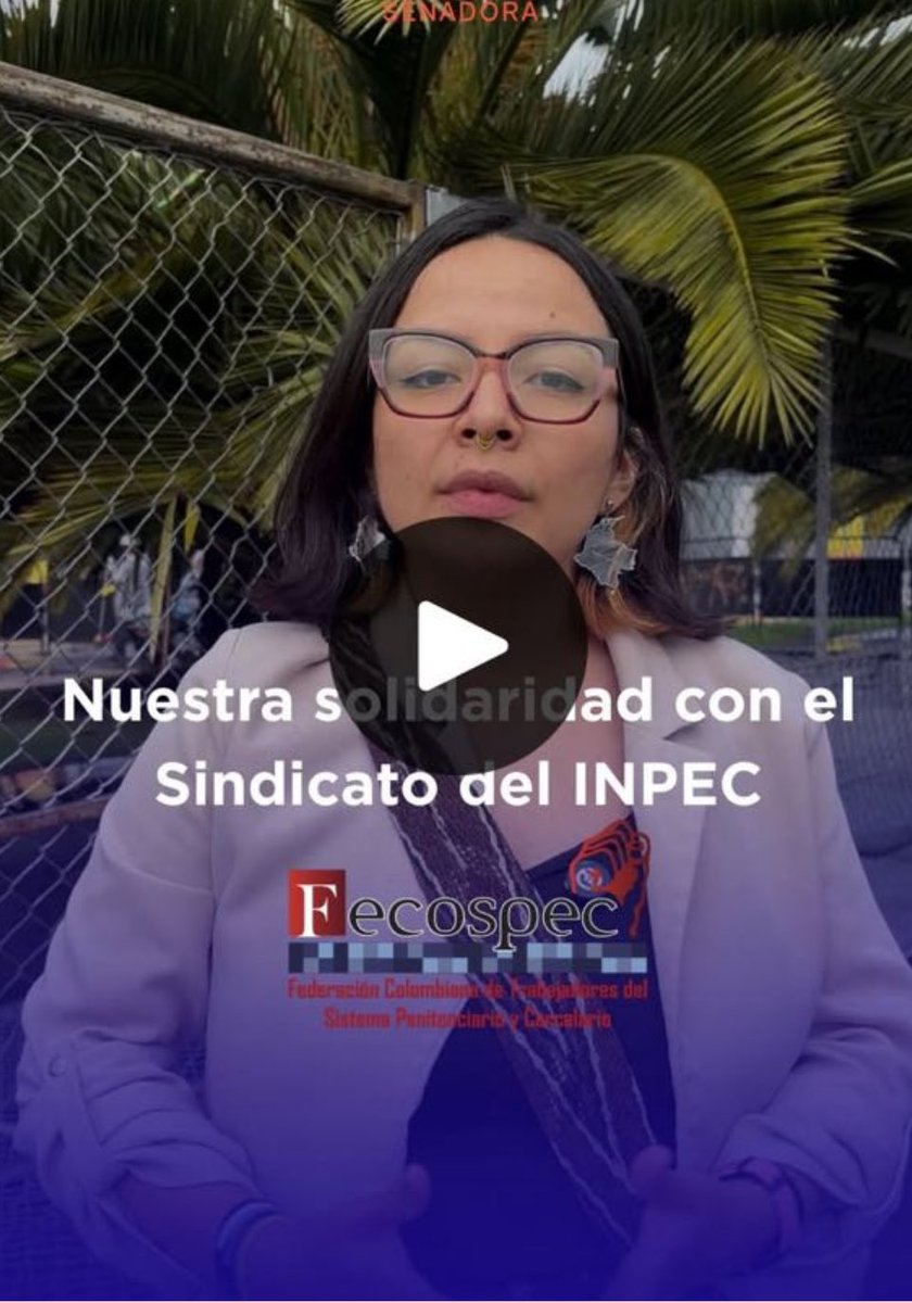 Gracias <a href="/JenniferPedraz/">Jennifer Pedraza #100 Ahora Colombia</a> 
Por mencionar las problemáticas de seguridad que vivimos los funcionarios del INPEC y la necesidad de establecer una jornada laboral digna 24x48 ✊🏻🇨🇴 <a href="/fecospecofi/">FECOSPEC_PRINCIPAL</a> <a href="/AspecJdn/">ASPEC JDN</a> 
facebook.com/share/r/1Gy1ar…

#Inpec #Seguridad #Colombia #trabajo