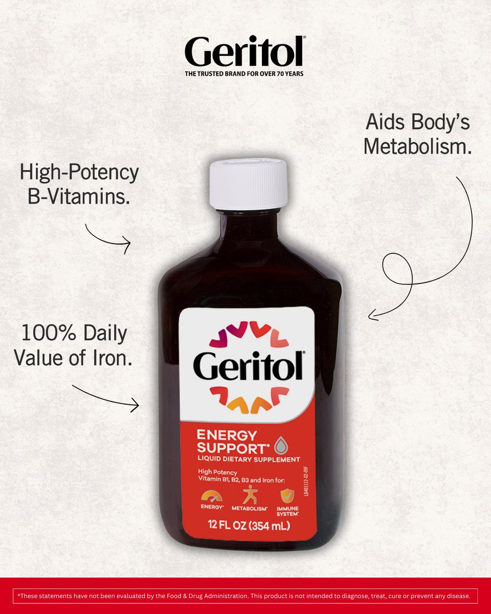 With 100% Daily Value of iron and high-potency B-vitamins, Geritol® Liquid Energy Support is formulated to aid metabolism and support reliable daily energy. #Geritol #EnergySupport #NutritionalSupport #WinterWellness #GenerationalHealth