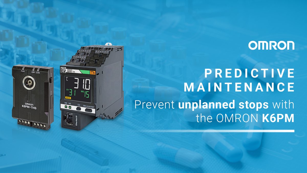 OmronAutomation's tweet photo. Medical production can't afford unplanned stops. K6PM thermal monitors use machine learning to predict panel failures; enabling proactive maintenance in cleanrooms. Keep operations running smoothly: https://t.co/EQ6aPogmCM https://t.co/OoyiUMzjg1