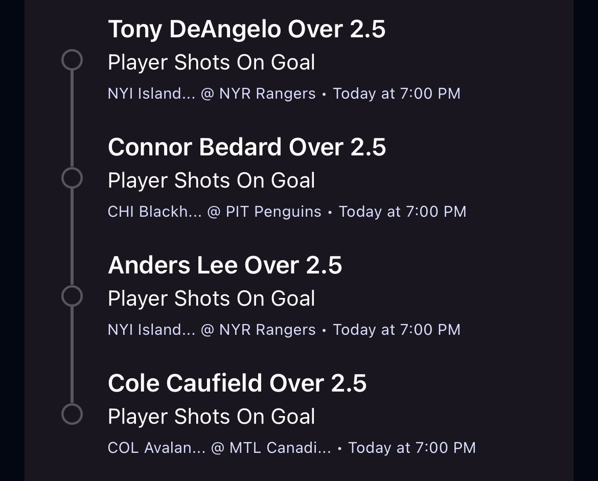 nuggon3's tweet image. NHL parlays for tonight didn’t really use any gematria shots on goals just seems so easy especially the way Lee and Deangelo played had me actually watching hockey last night😂😂 #nhl #nugg #Gambling𝕏 #BettingX #notacapperioncap #parlay #is #cashing
