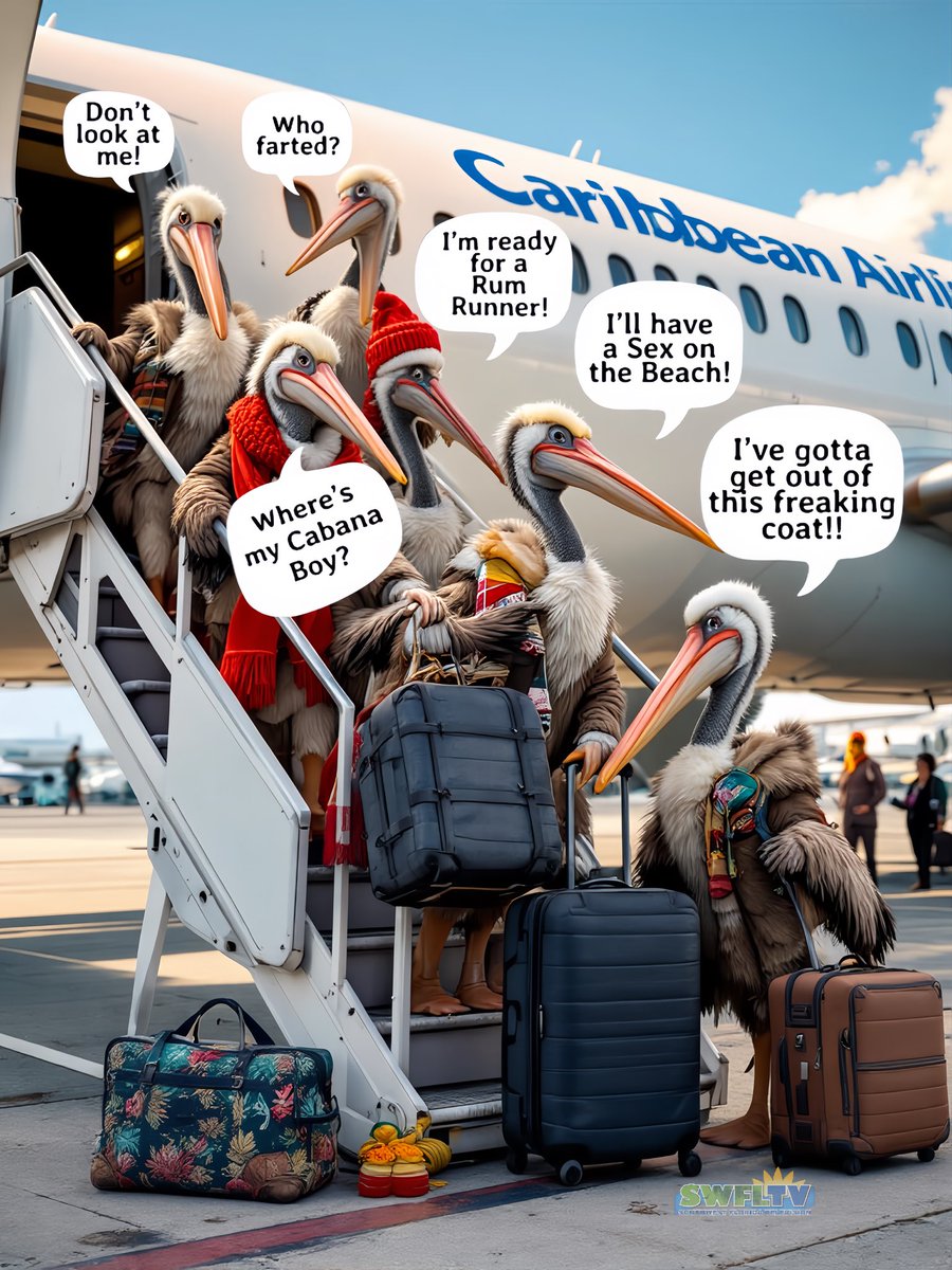 Robb didn’t notice any pelicans during his chilly🥶beach🏖️walk in Naples this morning. Now we know why⁉️It looks like they left us for a warmer climate. 😆 Can’t say that we blame them. 🌞🌴🍹