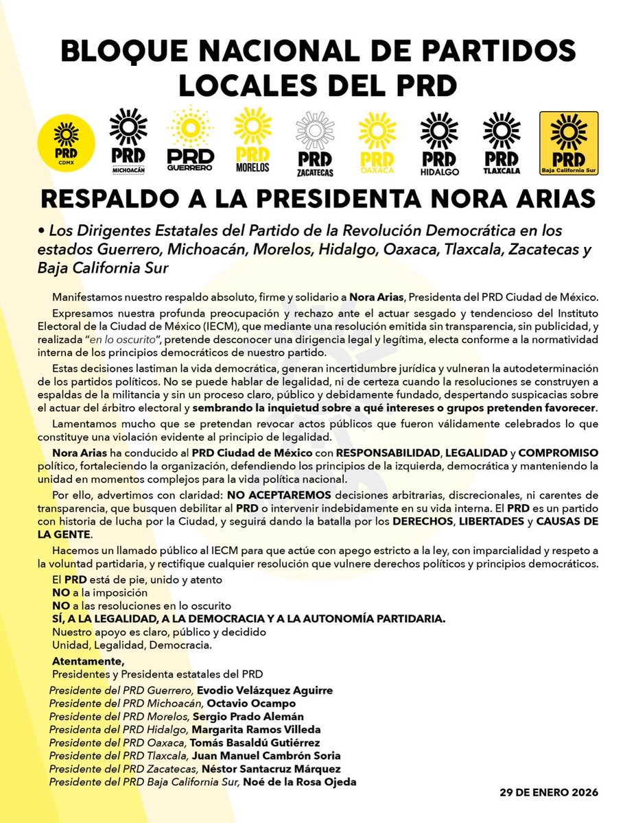 AriasNora's tweet image. Agradezco el respaldo absoluto, firme y solidario del Bloque Nacional de Partidos locales del #PRD 
 A mis compañer@s President@s 
mi gratitud siempre ☀️

#LaFuerzaDelSol☀️ 
#OrgulloPerredista 
#PRDCDMX