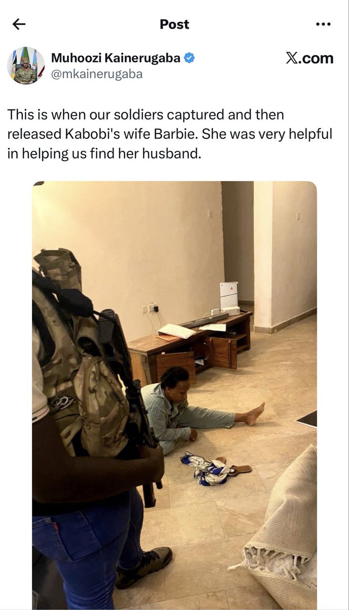 UGANDA | SPECIAL FORCES: The CDF has posted a photo of Barbara Kyagulanyi, wife of opposition leader <a href="/HEBobiwine/">BOBI WINE</a>, following a January 23 raid on their home in Magere by the Special Forces Command. During the raid, she was assaulted and later hospitalized.

This act is not benign.