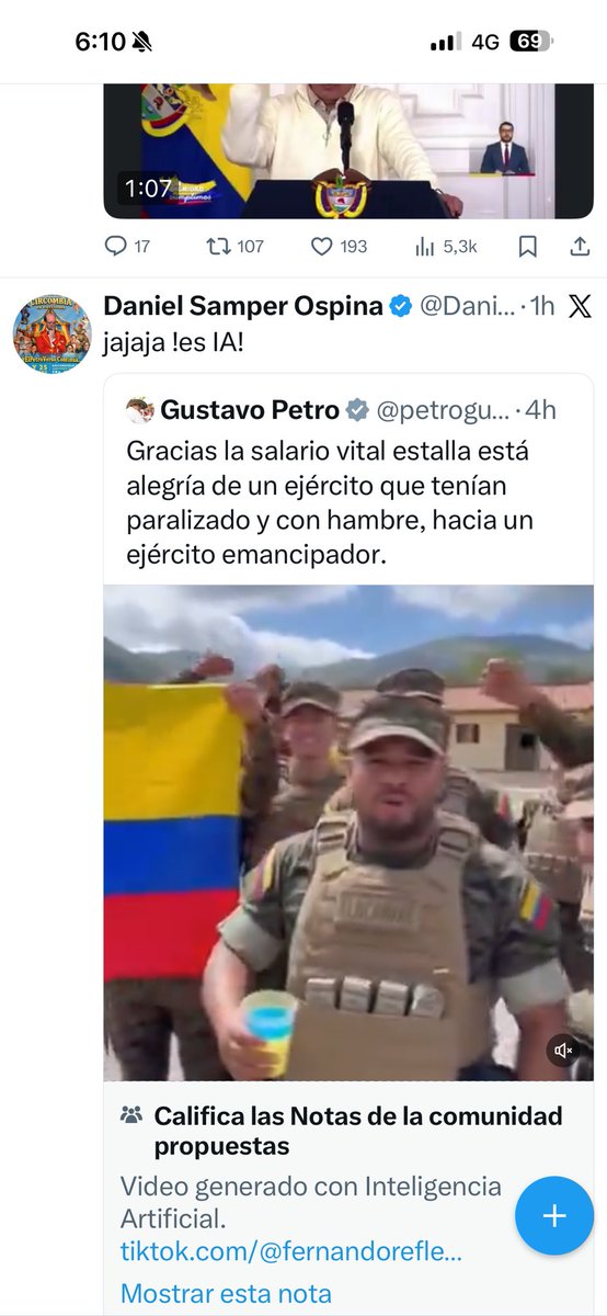 LuzMaSierra's tweet image. Qué cosa tan grave está. ¿Presidente @petrogustavo está usando usted inteligencia artificial para suplantar soldados y hacer propaganda a su favor? Mal. Presidente. Muy mal.