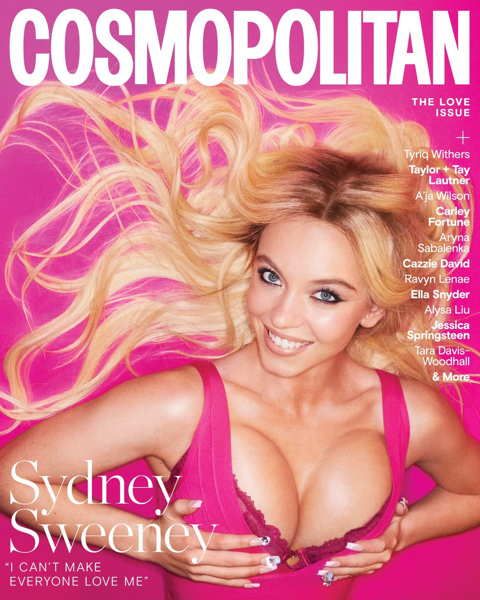 PopBase's tweet image. Sydney Sweeney on the cover of Cosmopolitan.