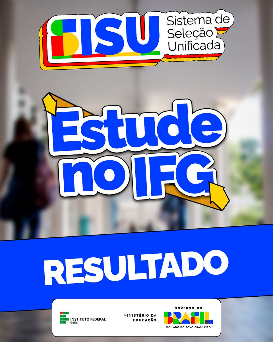 😁📢 ESTÁ NO AR!
Atenção! Saiu o resultado da chamada regular para ingresso no IFG pelo SISU 2026!

A lista dos aprovados já está disponível no site do IFG, e você também pode conferir por lá os editais de matrícula ✍️

🔎 ifg.edu.br/estudenoIFG 
Clicar em Sisu