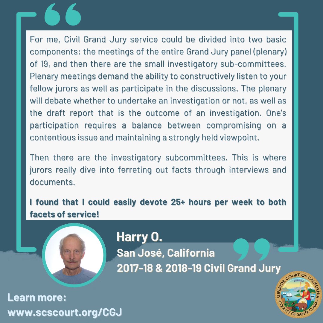 Take it from Harry, serving on the #SantaClaraCounty Civil Grand Jury is a unique way to spend your time.

Reach out to learn more:
📞 Call 408-882-2721
🌐 scscourt.org/cgj