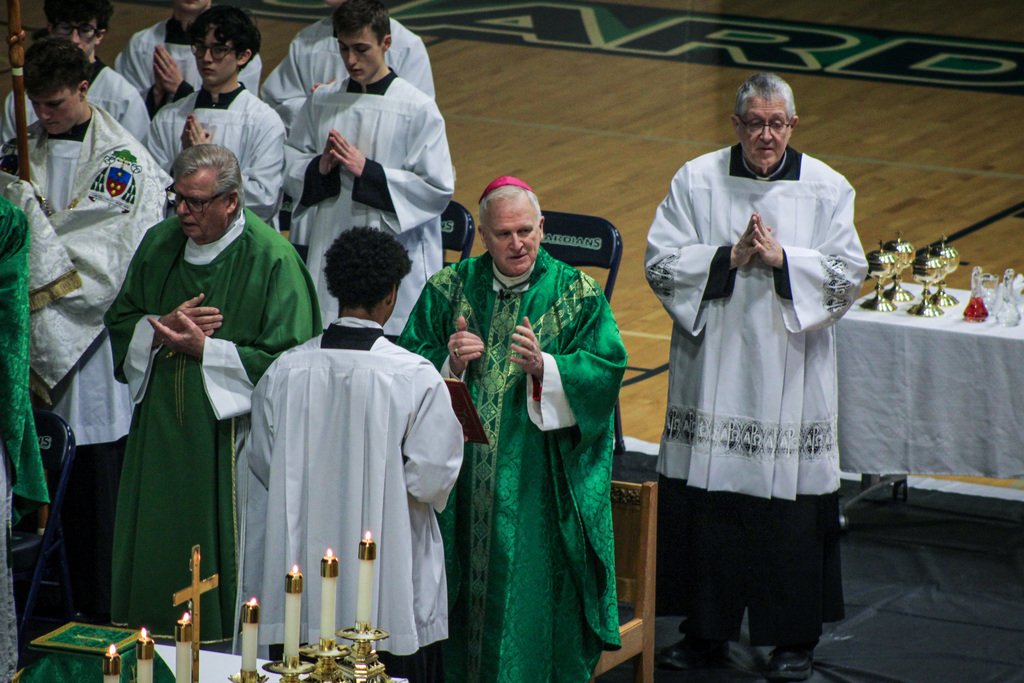 SMACatholic's tweet photo. Honored to welcome Bishop Johnston to St. Michael the Archangel as he celebrated All-School Mass with our Guardian community during Catholic Schools Week. Grateful for his inspiring words and the blessing of growing together in faith, excellence, and service. https://t.co/avKQvZzE4T