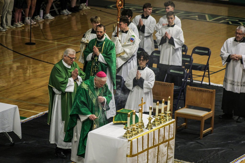 SMACatholic's tweet photo. Honored to welcome Bishop Johnston to St. Michael the Archangel as he celebrated All-School Mass with our Guardian community during Catholic Schools Week. Grateful for his inspiring words and the blessing of growing together in faith, excellence, and service. https://t.co/avKQvZzE4T